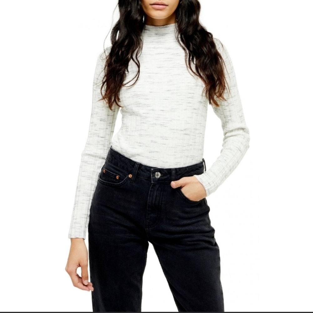 TOPSHOP Marled Ribbed Funnel Neck Sweater Size US 8-10 (UKM) -Ivory NWT